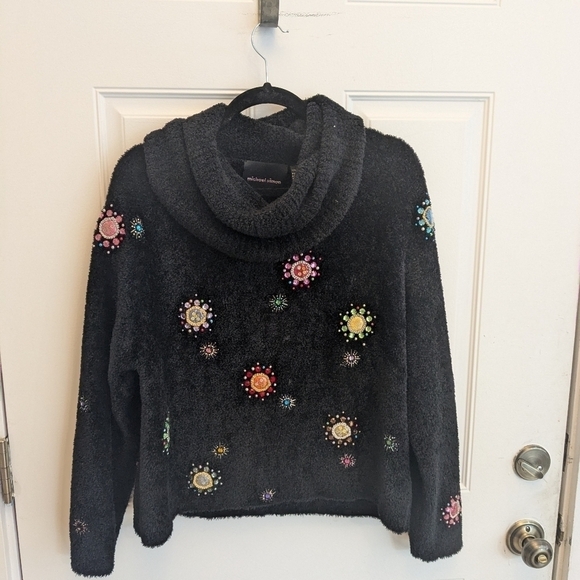 Michael Simon Cowlneck Chenille Bejeweled Sweater - Picture 1 of 5